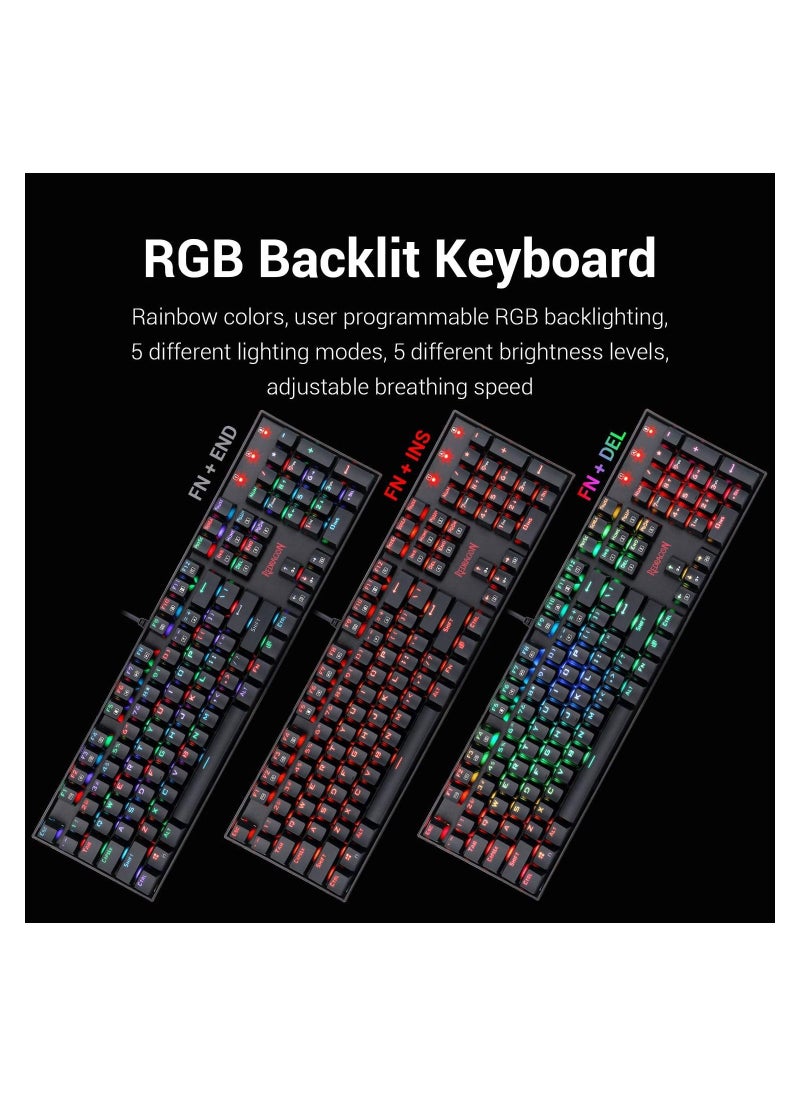 REDRAGON - Redragon K551-RGB Mechanical Gaming Keyboard with Cherry MX Blue Switches Vara 104-Key Numeric Keypad Haptic USB Wired Computer Keyboard Steel Construction (Black RGB LED Backlight) - Image 1