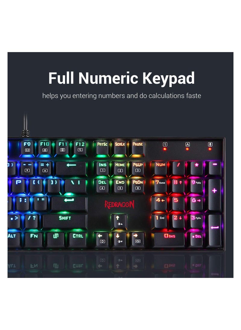 REDRAGON - Redragon K551-RGB Mechanical Gaming Keyboard with Cherry MX Blue Switches Vara 104-Key Numeric Keypad Haptic USB Wired Computer Keyboard Steel Construction (Black RGB LED Backlight) - Image 1