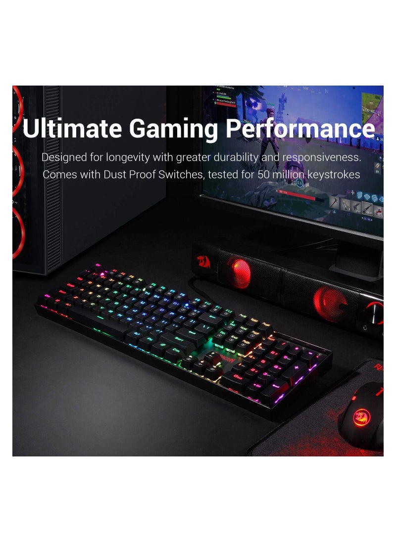 REDRAGON - Redragon K551-RGB Mechanical Gaming Keyboard with Cherry MX Blue Switches Vara 104-Key Numeric Keypad Haptic USB Wired Computer Keyboard Steel Construction (Black RGB LED Backlight) - Image 1