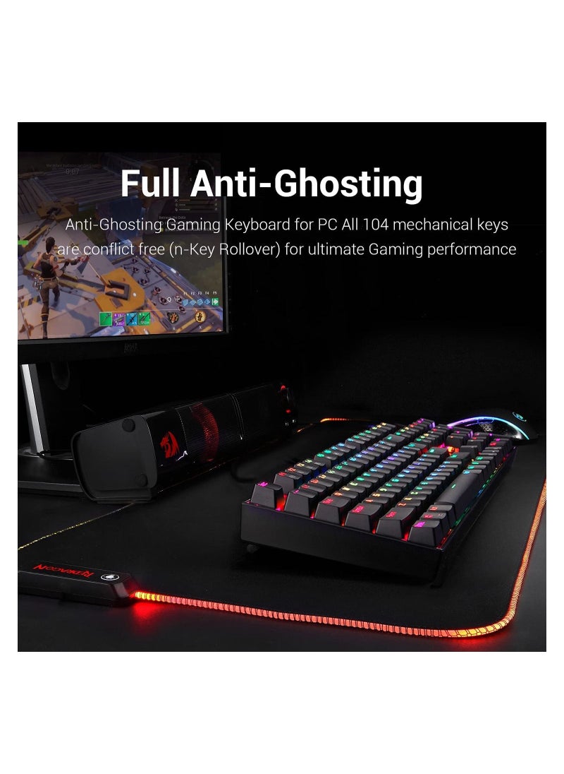 REDRAGON - Redragon K551-RGB Mechanical Gaming Keyboard with Cherry MX Blue Switches Vara 104-Key Numeric Keypad Haptic USB Wired Computer Keyboard Steel Construction (Black RGB LED Backlight) - Image 1