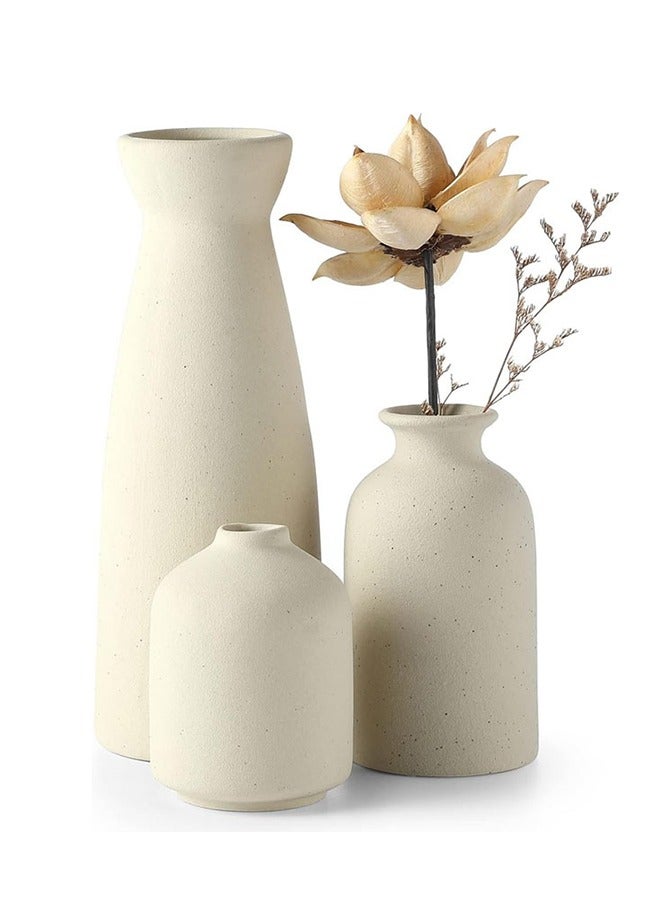 HOOPZOZA 3PCS Ceramic Vases Small for Home Decor Flower vases for Decor Modern Home Decor Vases for Decor Pampas Grass Vase Dried Flowers Vases Living Room Beige - Image 1
