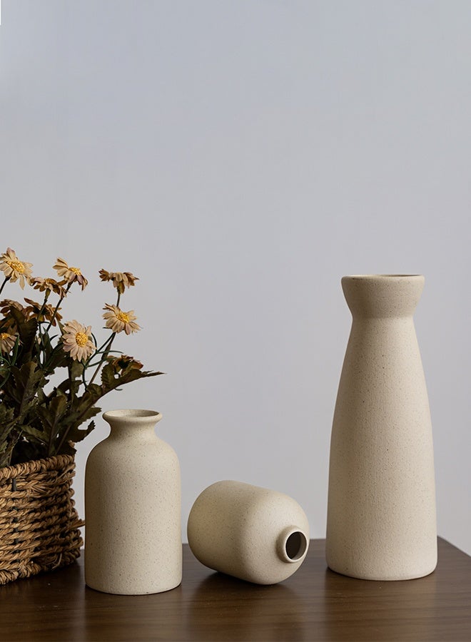 HOOPZOZA 3PCS Ceramic Vases Small for Home Decor Flower vases for Decor Modern Home Decor Vases for Decor Pampas Grass Vase Dried Flowers Vases Living Room Beige - Image 3