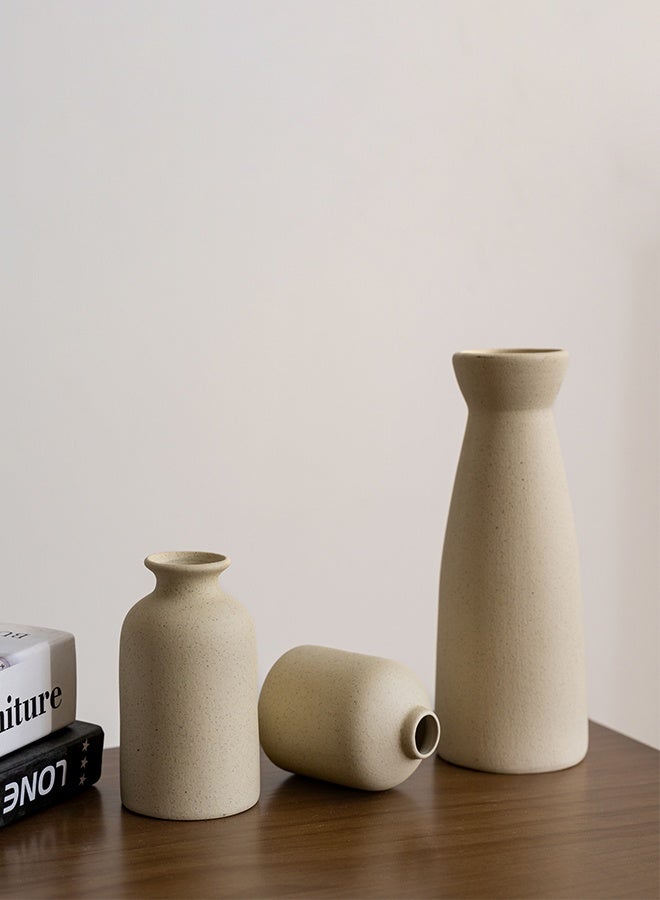 HOOPZOZA 3PCS Ceramic Vases Small for Home Decor Flower vases for Decor Modern Home Decor Vases for Decor Pampas Grass Vase Dried Flowers Vases Living Room Beige - Image 4