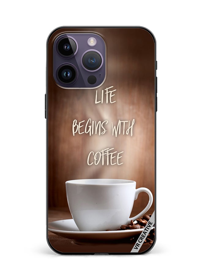 VR CREATIVE Protective Case Cover For Apple iPhone 16 Pro Max Life Begins With Coffee Design Multicolour