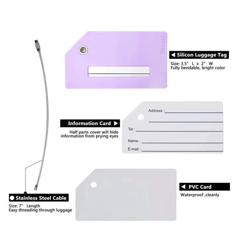 Ovener 5Pack Silicone Luggage Tag with Name ID Card Perfect to Quickly Spot Luggage Suitcase by Ovener (Purple) - Image 3