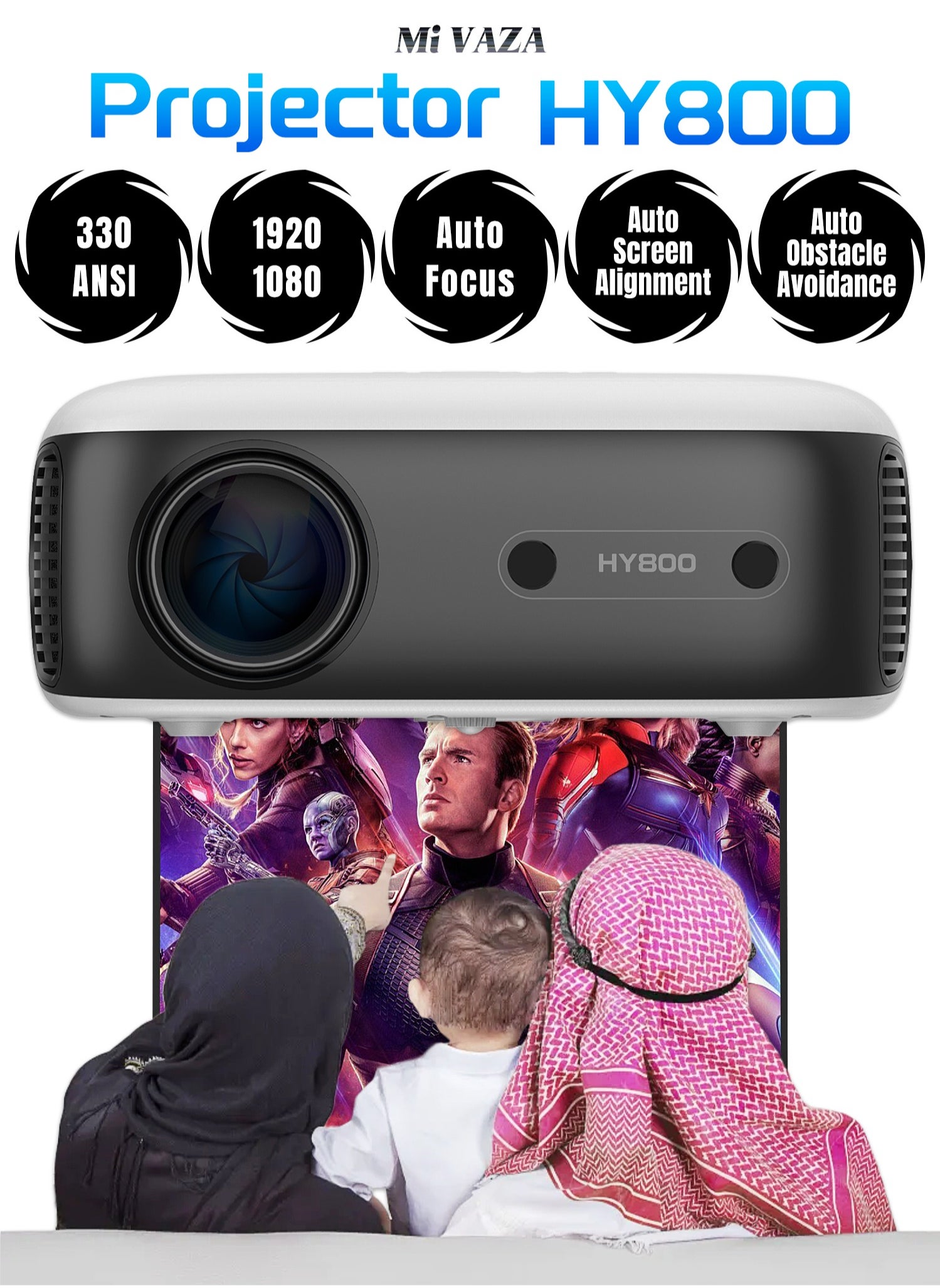 Mi VAZA LCD Projector - 330 ANSI Lumen - Auto Focus - Auto Screen Alignment - Auto Obstacle Avoidance - Support 4K - Android 11 - Portable Mobile Home Theater - Suitable for Games, Office, Movies 