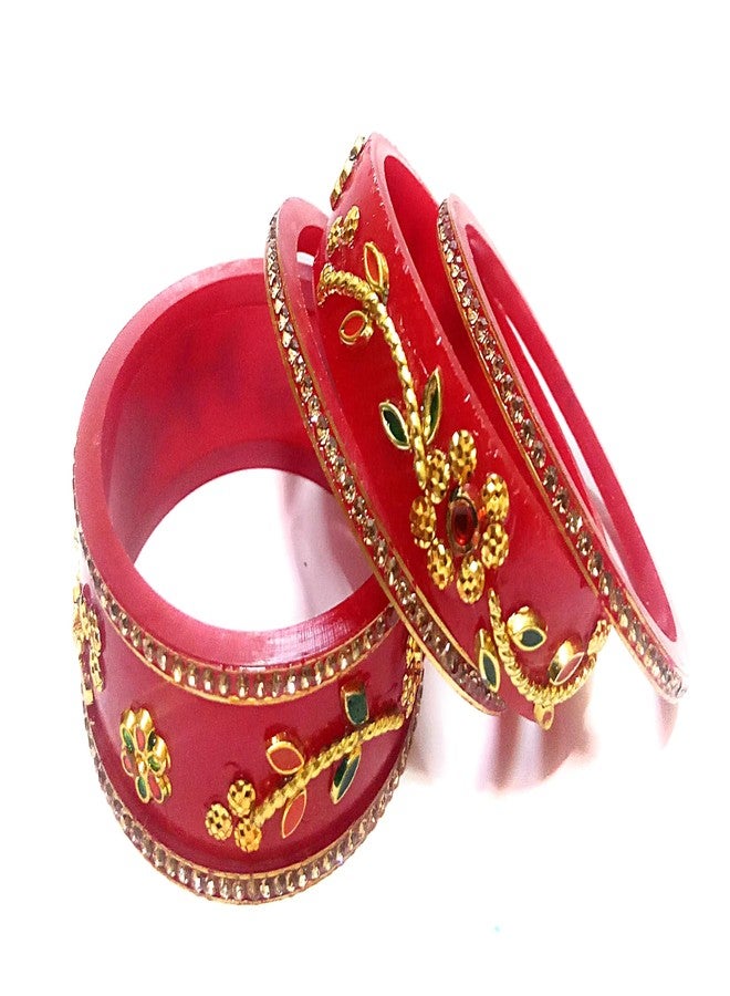 Kids Chuda Set, Rajasthani Style Kundan Acrylic Kada Bangle Set, 6 Pieces Set with Glossy Finish (Deep Red, 2-5 year old child (46 mm diameter)) - Image 5