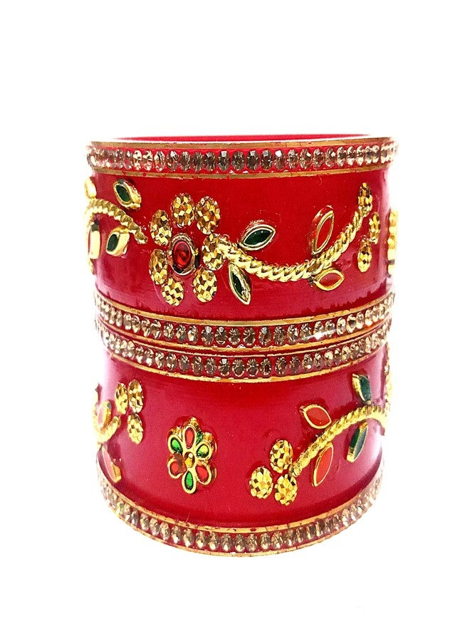 Kids Chuda Set, Rajasthani Style Kundan Acrylic Kada Bangle Set, 6 Pieces Set with Glossy Finish (Deep Red, 2-5 year old child (46 mm diameter)) - Image 4