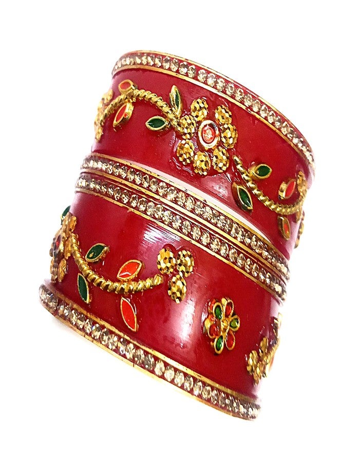 Kids Chuda Set, Rajasthani Style Kundan Acrylic Kada Bangle Set, 6 Pieces Set with Glossy Finish (Deep Red, 2-5 year old child (46 mm diameter)) - Image 1