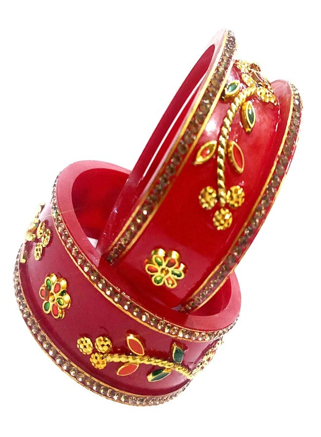 Kids Chuda Set, Rajasthani Style Kundan Acrylic Kada Bangle Set, 6 Pieces Set with Glossy Finish (Deep Red, 2-5 year old child (46 mm diameter)) - Image 3