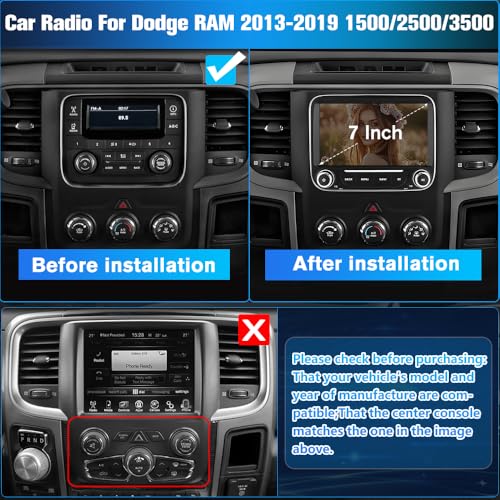Pyniro Car Radio Stereo Upgrade for Dodge RAM 1500/2500/3500 2013-2019, Android Head Unit with 7 Inch Touch Screen/Backup Camera/Wireless CarPlay & Android Auto/Mirroring/Wi-Fi/Bluetooth/SWC - Image 3