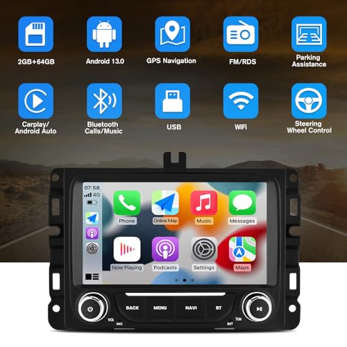 Pyniro Car Radio Stereo Upgrade for Dodge RAM 1500/2500/3500 2013-2019, Android Head Unit with 7 Inch Touch Screen/Backup Camera/Wireless CarPlay & Android Auto/Mirroring/Wi-Fi/Bluetooth/SWC - Image 2