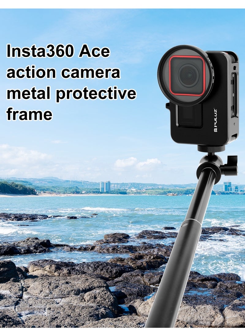 PULUZ - For Insta360 Ace Pro / Ace PULUZ Metal Rabbit Cage Adapter Frame with 52mm UV Filter & Adapter Ring (Black) - Image 1