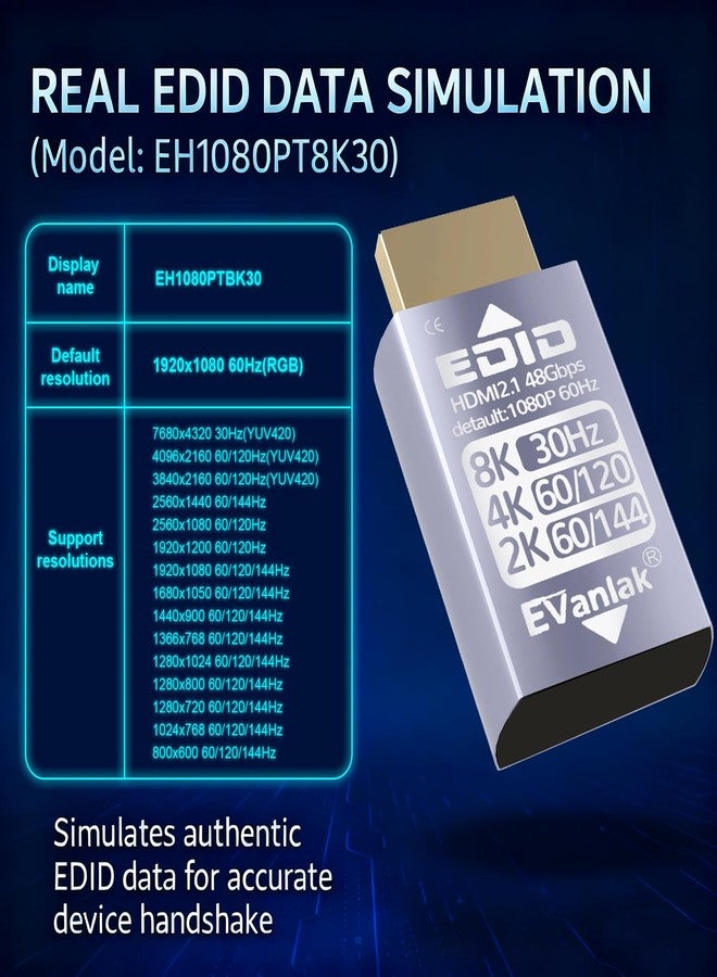 EVanlak DMI Passthrough EDID Emulator Adapter - Dummy Plug Virtual Monitor Headless Ghost Display, 1080P@60Hz to 8K@30Hz Resolution, 1 Pack - Image 4