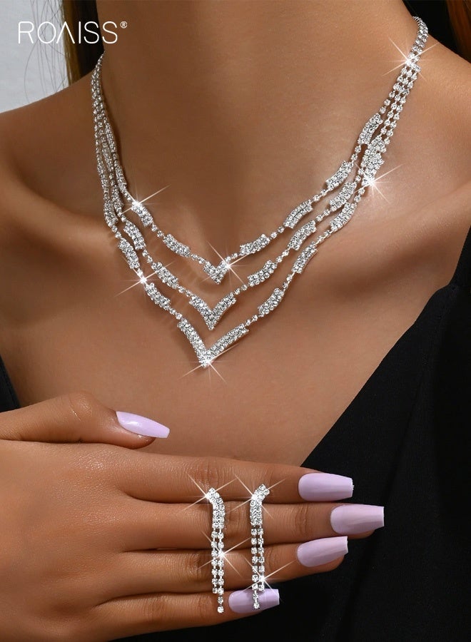 رويس طقم قلادة وأقراط على شكل سلسلة مخلب فضية من أحجار الراين ومجوهرات العروس وإكسسوارات فستان الزفاف - Image 1