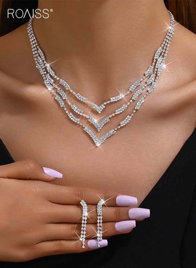 رويس طقم قلادة وأقراط على شكل سلسلة مخلب فضية من أحجار الراين ومجوهرات العروس وإكسسوارات فستان الزفاف - Image 4