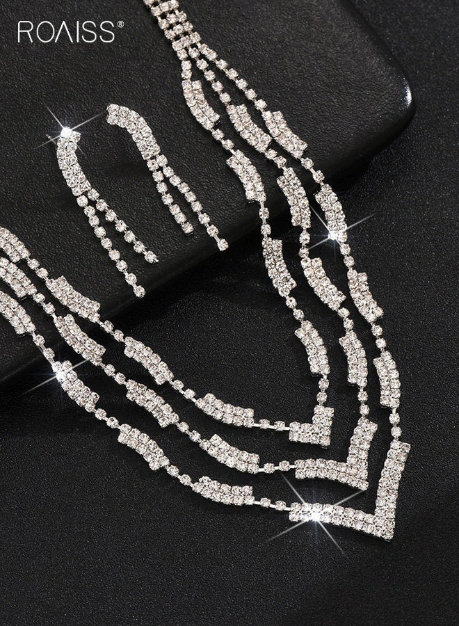 رويس طقم قلادة وأقراط على شكل سلسلة مخلب فضية من أحجار الراين ومجوهرات العروس وإكسسوارات فستان الزفاف - Image 2