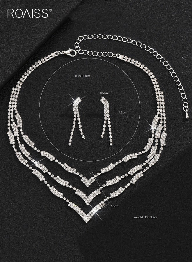 رويس طقم قلادة وأقراط على شكل سلسلة مخلب فضية من أحجار الراين ومجوهرات العروس وإكسسوارات فستان الزفاف - Image 3