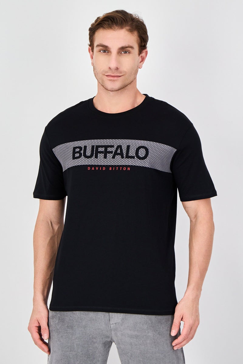 Buffalo David Bitton Men Crew Neck Short Sleeve Brand Logo T-Shirt, Black - Image 1