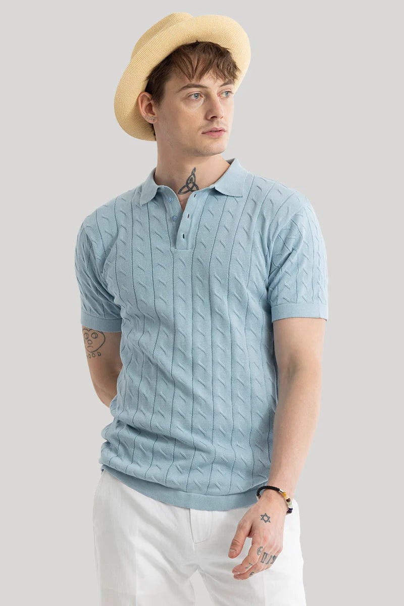 SNITCH Fresco Light Blue Knitted Polo T-Shirt - Image 1