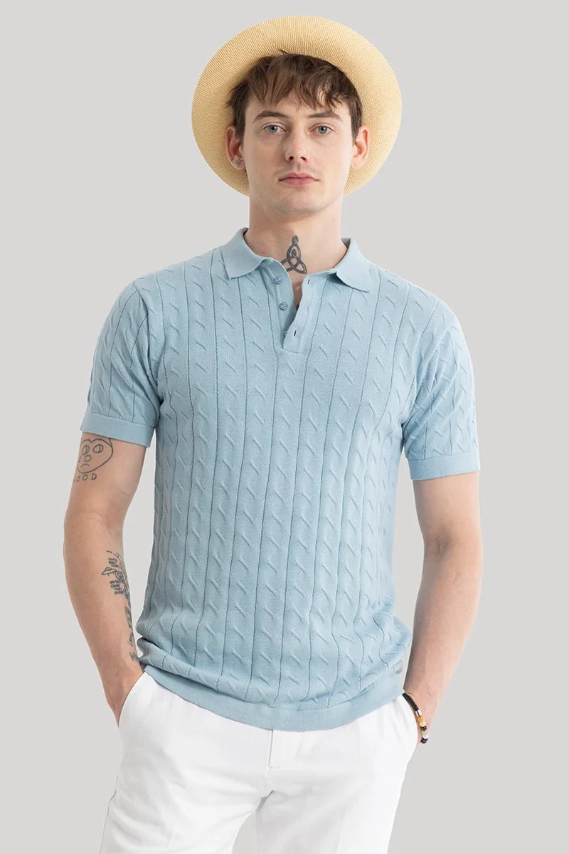 SNITCH Fresco Light Blue Knitted Polo T-Shirt - Image 5