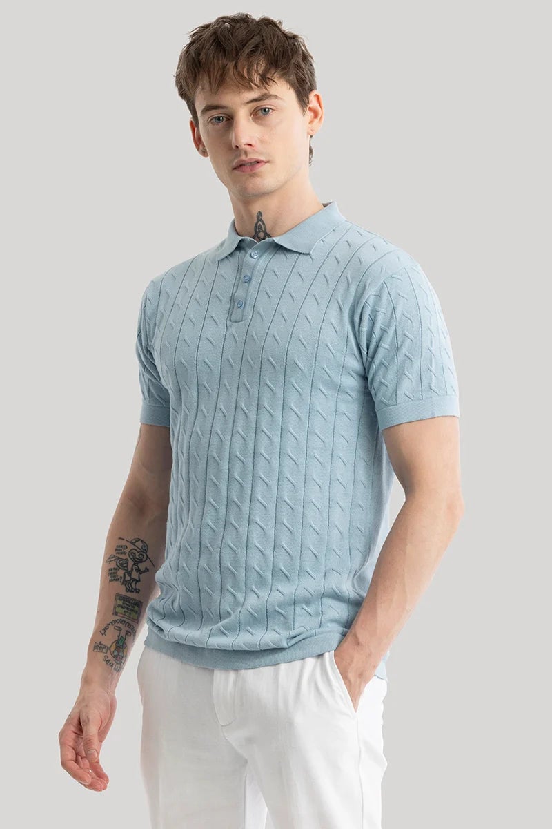 SNITCH Fresco Light Blue Knitted Polo T-Shirt - Image 4