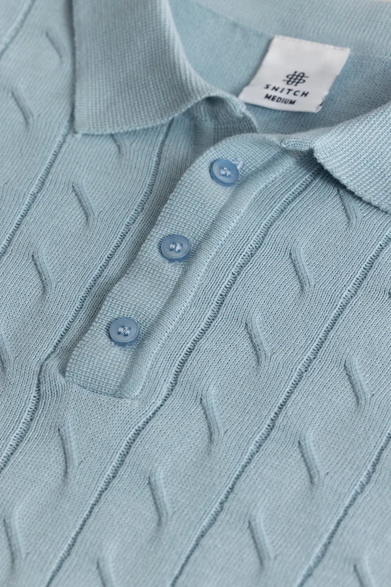 SNITCH Fresco Light Blue Knitted Polo T-Shirt - Image 2