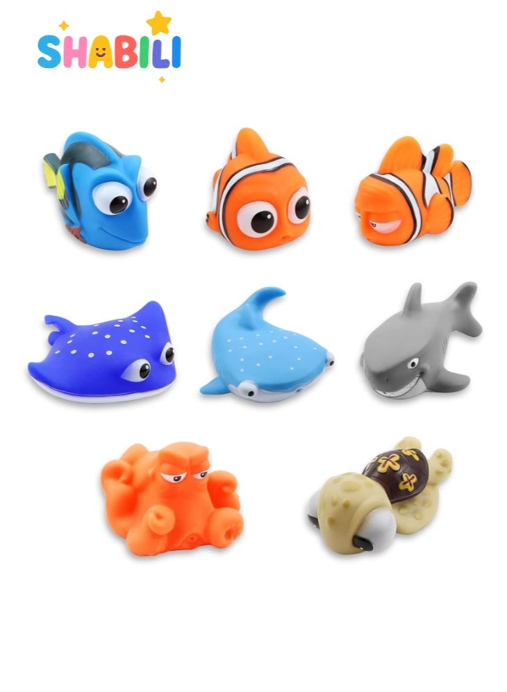 شبيلي مجموعة ألعاب استحمام 8 قطع بدون فتحات، حيوانات بحرية من PVC ناعم تطفو للمزج في البانيو والمسبح، تصميم مقاوم للعفن وسهل التنظيف، لعب ماء تفاعلي وتعليمي للأولاد والبنات - Image 1