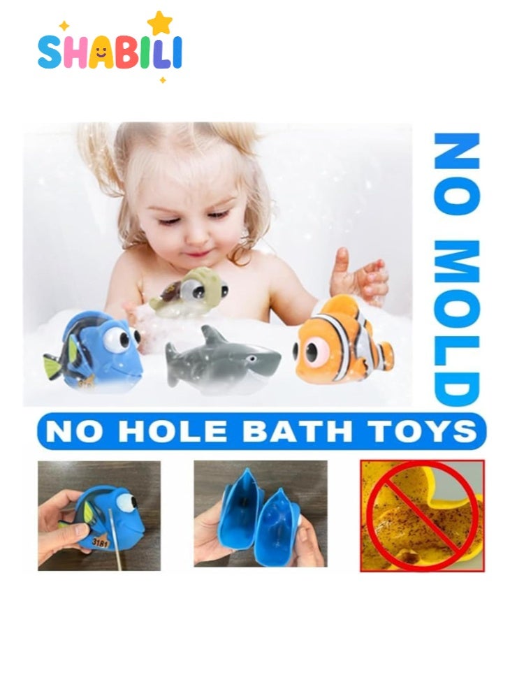 شبيلي مجموعة ألعاب استحمام 8 قطع بدون فتحات، حيوانات بحرية من PVC ناعم تطفو للمزج في البانيو والمسبح، تصميم مقاوم للعفن وسهل التنظيف، لعب ماء تفاعلي وتعليمي للأولاد والبنات - Image 4