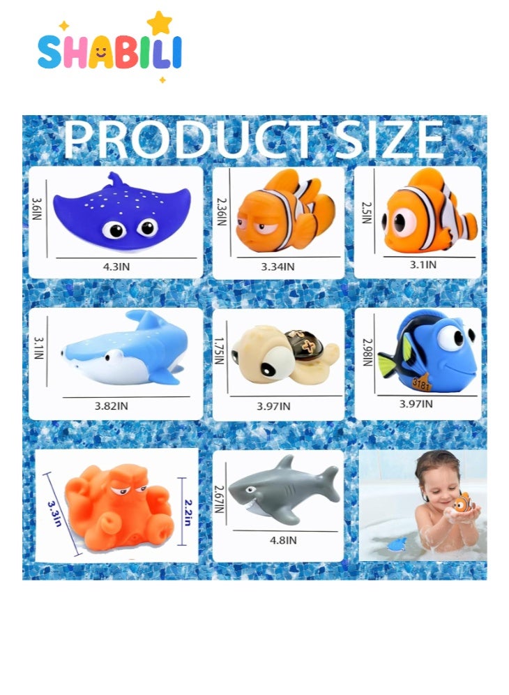 شبيلي مجموعة ألعاب استحمام 8 قطع بدون فتحات، حيوانات بحرية من PVC ناعم تطفو للمزج في البانيو والمسبح، تصميم مقاوم للعفن وسهل التنظيف، لعب ماء تفاعلي وتعليمي للأولاد والبنات - Image 2