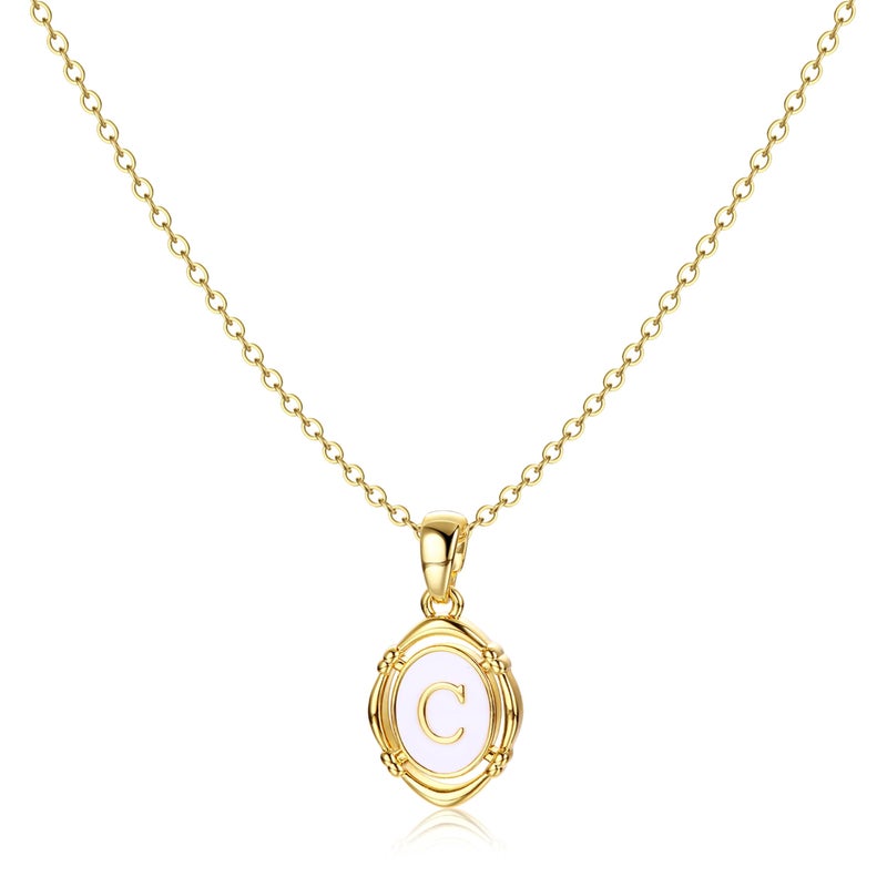Krfy Gold Initial C Necklaces for Women - Dainty Charm Necklaces 14K Gold Plated Oval Letter White Enamel Personalized Name Necklaces for Women Trendy Gold Necklace Jewelry - Image 1