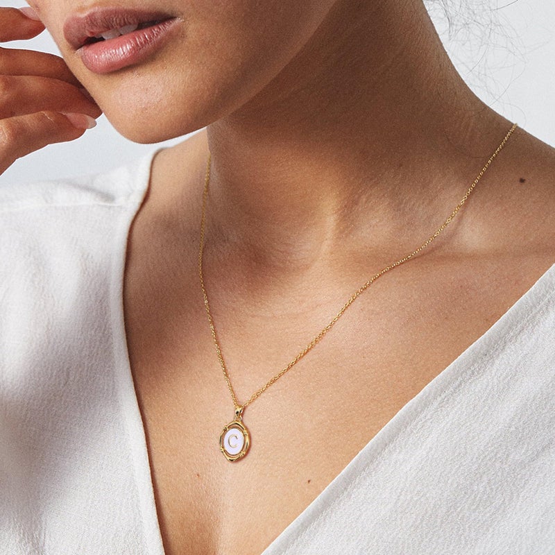 Krfy Gold Initial C Necklaces for Women - Dainty Charm Necklaces 14K Gold Plated Oval Letter White Enamel Personalized Name Necklaces for Women Trendy Gold Necklace Jewelry - Image 4