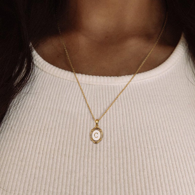 Krfy Gold Initial C Necklaces for Women - Dainty Charm Necklaces 14K Gold Plated Oval Letter White Enamel Personalized Name Necklaces for Women Trendy Gold Necklace Jewelry - Image 2