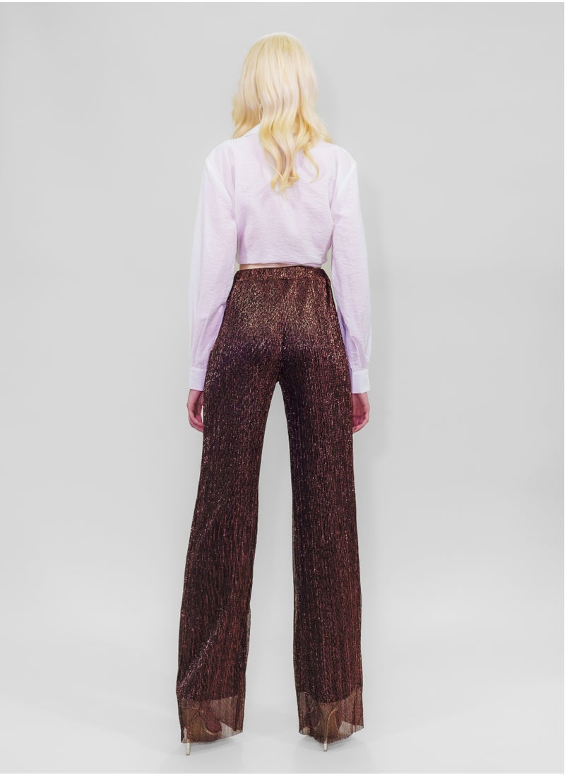 BITOLIA GALLERY Comfortable Long Lurex Shiny Pants Red Black with Stripes  - Image 2