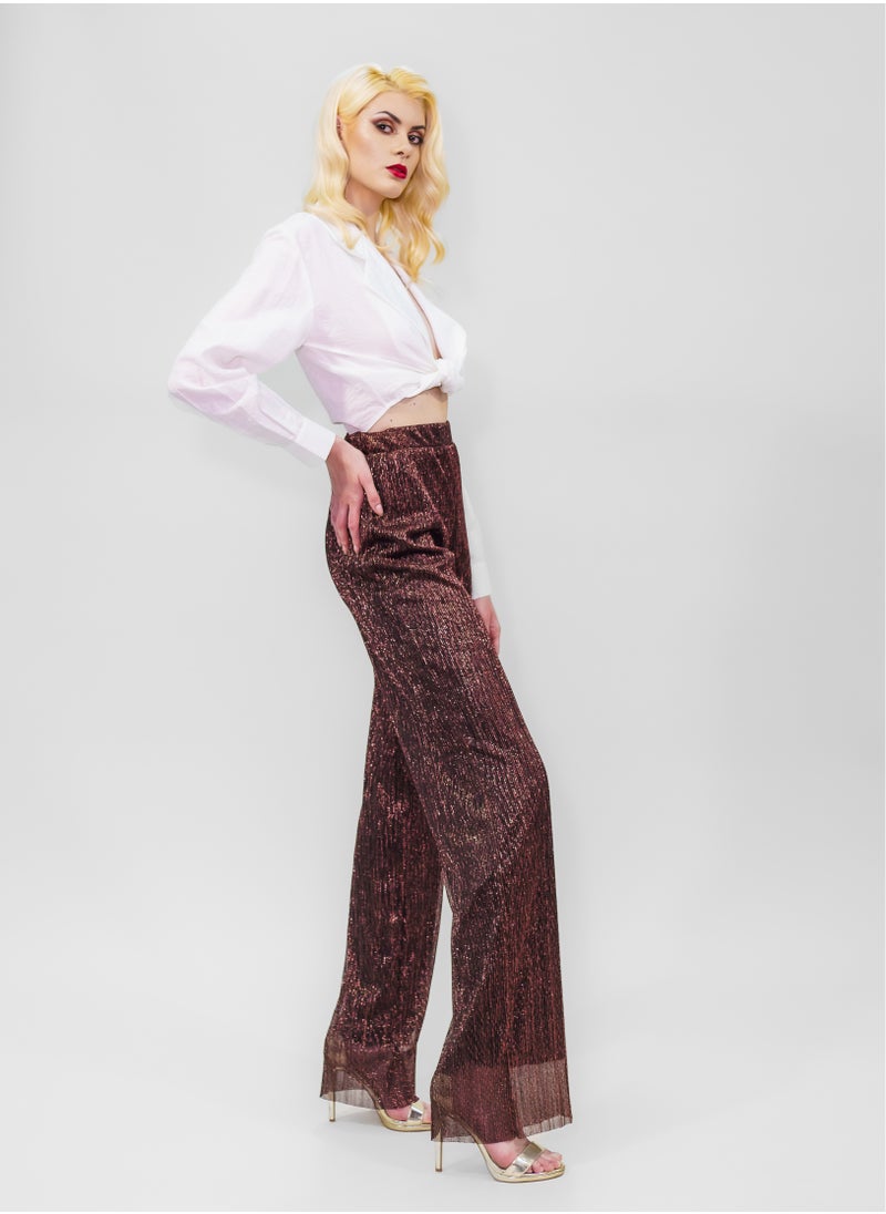 BITOLIA GALLERY Comfortable Long Lurex Shiny Pants Red Black with Stripes  - Image 3