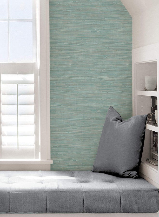 NuWallpaper NUS3337 Tibetan Faux Grasscloth Teal Peel & Stick Wallpaper, Blue - Image 5