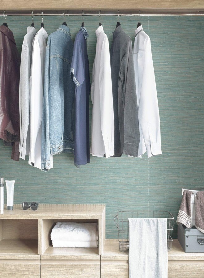 NuWallpaper NUS3337 Tibetan Faux Grasscloth Teal Peel & Stick Wallpaper, Blue - Image 4