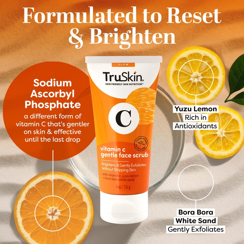 TruSkin Vitamin C Gentle Face Scrub - Brightening Daily Face Exfoliator for All Skin Types - Softens & Smooths Skin with Vitamin C, Yuzu Lemon, and Exfoliating Bora Bora White Sand - 4 Fl. Oz - Image 2