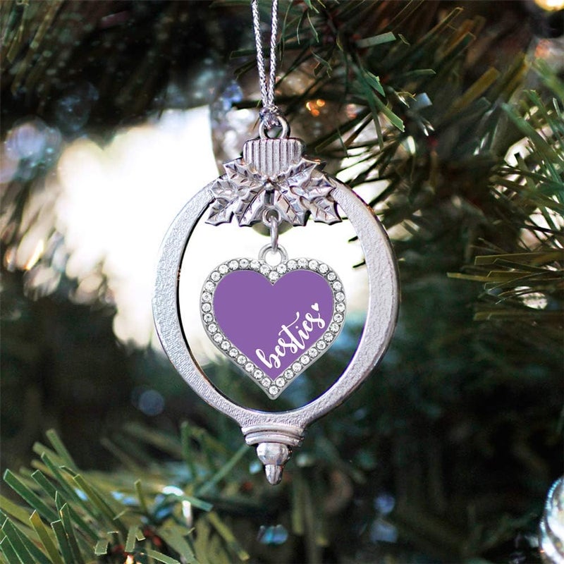 Inspired Silver - Besties - Purple - Silver Christmas Ornament - Open Heart Charm Christmas Tree Ornament with Cubic Zirconia - Holiday Hanging Decoration - Image 2