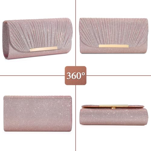 UBAYMAX Evening Bag Clutch Purses for Women Handbags Shoulder Crossbody Wedding Bag for Prom Cocktail Party Wedding (Rose Gold) - Image 3