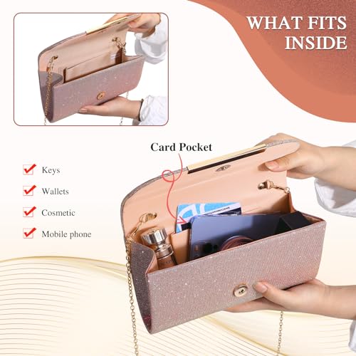 UBAYMAX Evening Bag Clutch Purses for Women Handbags Shoulder Crossbody Wedding Bag for Prom Cocktail Party Wedding (Rose Gold) - Image 5