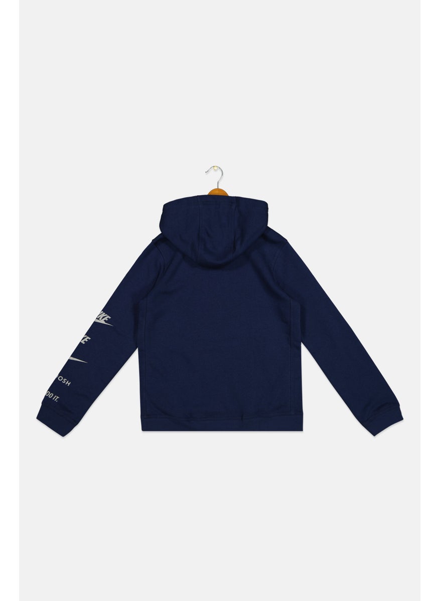 Nike Kids Boy Brand Logo Outdoor Hoodie, Navy Blue  - Image 2