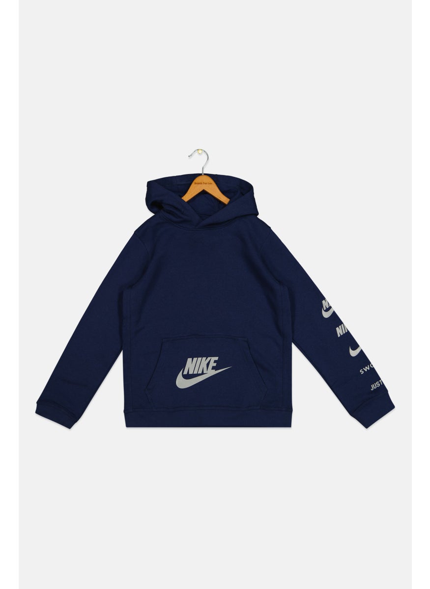 Nike Kids Boy Brand Logo Outdoor Hoodie, Navy Blue  - Image 1