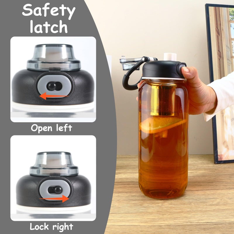 CHPINDAM 34oz tea bottle with infuser - Large Capacity Glass Water Bottle, With Time Mark, Stainless Steel Tea Strainer,Sleeve, BPA Free,For hot or cold drinks, coffee, tea and water - Image 5