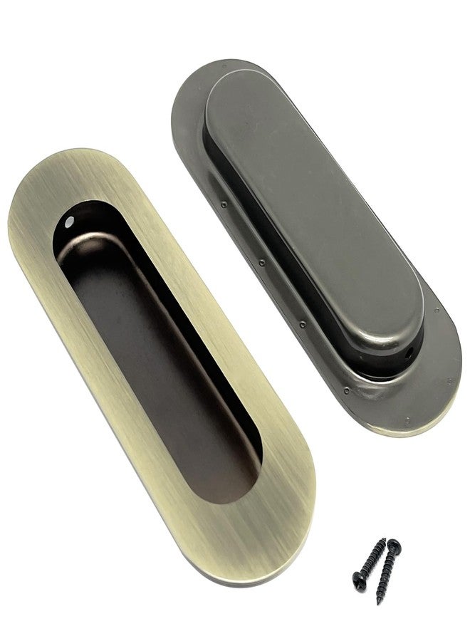 ERDANER 2pcs Oval Recessed Flush Pull Sliding Closet Door Handles Flush Handles with Hidden Concealed Screws(Length 120mm/4.72"-Bronze) - Image 1