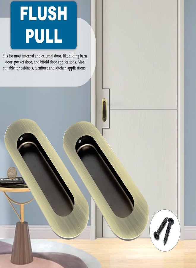 ERDANER 2pcs Oval Recessed Flush Pull Sliding Closet Door Handles Flush Handles with Hidden Concealed Screws(Length 120mm/4.72"-Bronze) - Image 5