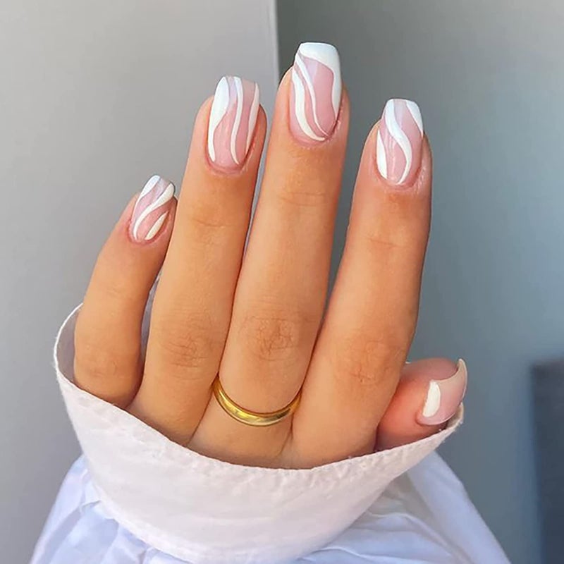 Misssix 6 Packs (144 Pcs) Press on Nails Medium Design, Misssix Fake Nails Almond and Square Glue on Nails Set with Adhesive Tabs Nail File Acrylic False Nail Kits for Women - Image 5