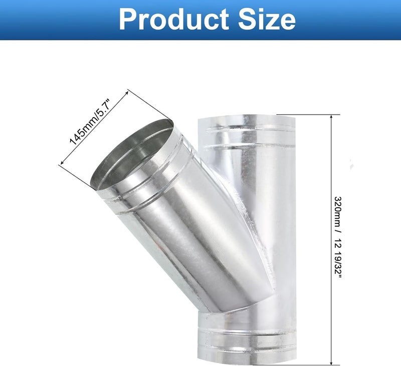 TOP-VIGOR 6" Inch to 6" Inch Wye Shape Duct Splitter, 45° Degree Dust Fitting Adapter, 3 Way Duct Hose Connector, Galvanized Steel Branch for Exhaust Fan, Dryer Vent Hose, Industrial HVAC Ventilation - Image 2