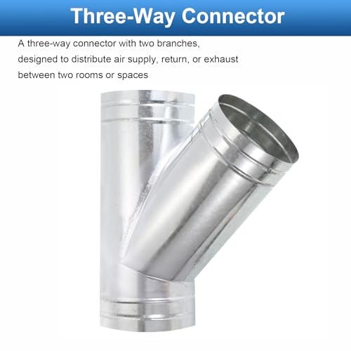 TOP-VIGOR 6" Inch to 6" Inch Wye Shape Duct Splitter, 45° Degree Dust Fitting Adapter, 3 Way Duct Hose Connector, Galvanized Steel Branch for Exhaust Fan, Dryer Vent Hose, Industrial HVAC Ventilation - Image 4