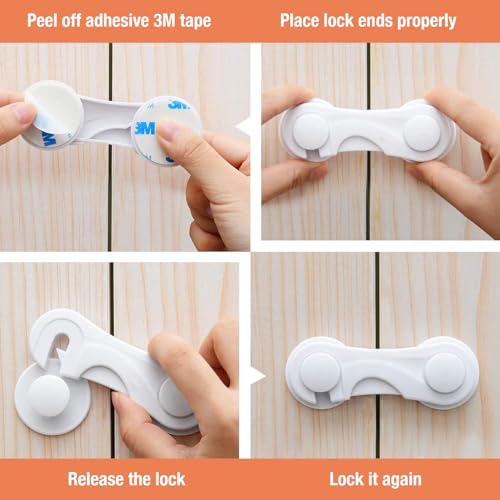 Safe-O-Kid® Pack of 12- Finger Injury Safety -Durable, Elegant Child Safety Cabinet Lock- White - Image 4